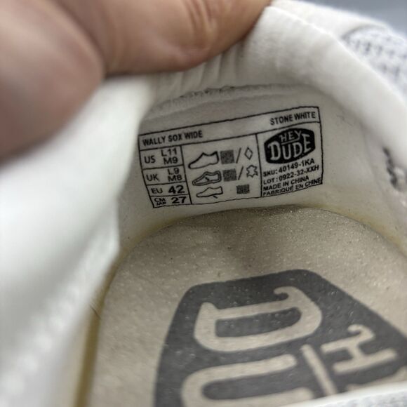 Hey Dude Loafers Wally Sox Wide Stone White Slip On Mens Size 9 L11 - Picture 3 of 10